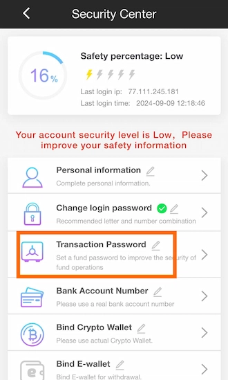 💊Step 1: Click on "Transaction Password".