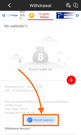 💊Step 3: Go back to the withdrawal page to click "Recall balance".